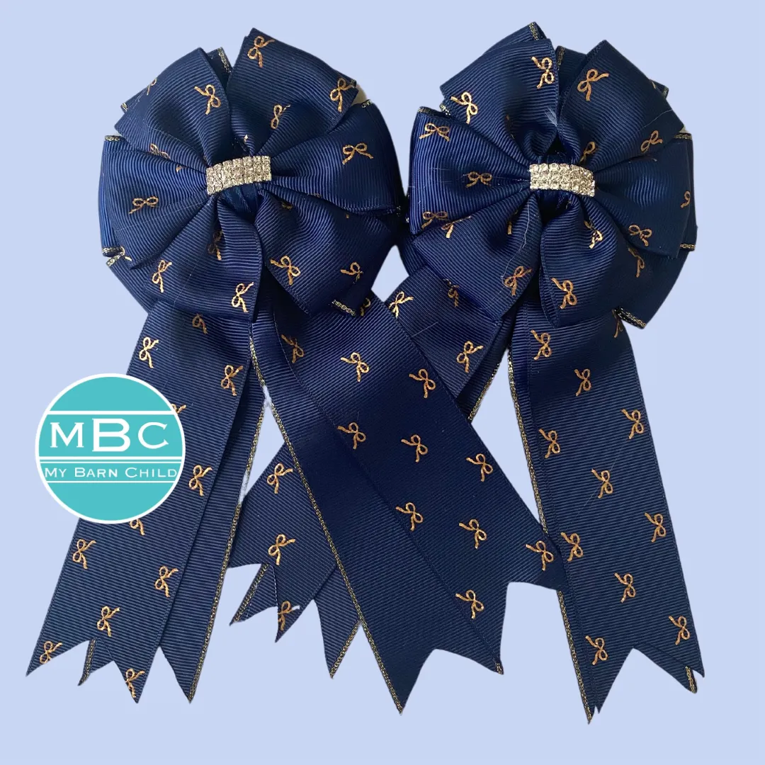 * Show Bows: Navy w/Metallic Gold Bow Print