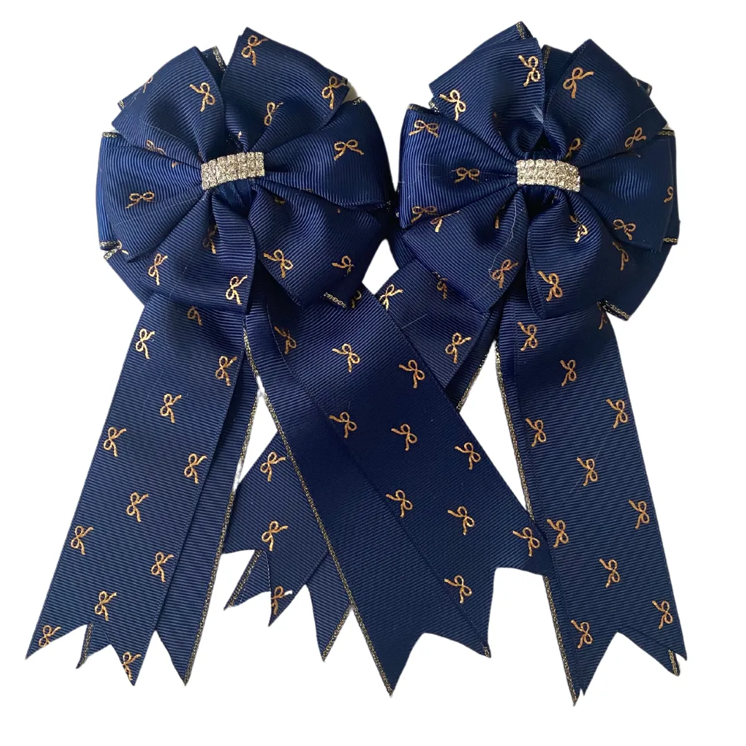 * Show Bows: Navy w/Metallic Gold Bow Print