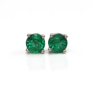 1.07 CT Round Faceted Zambian Emerald Stud Earrings