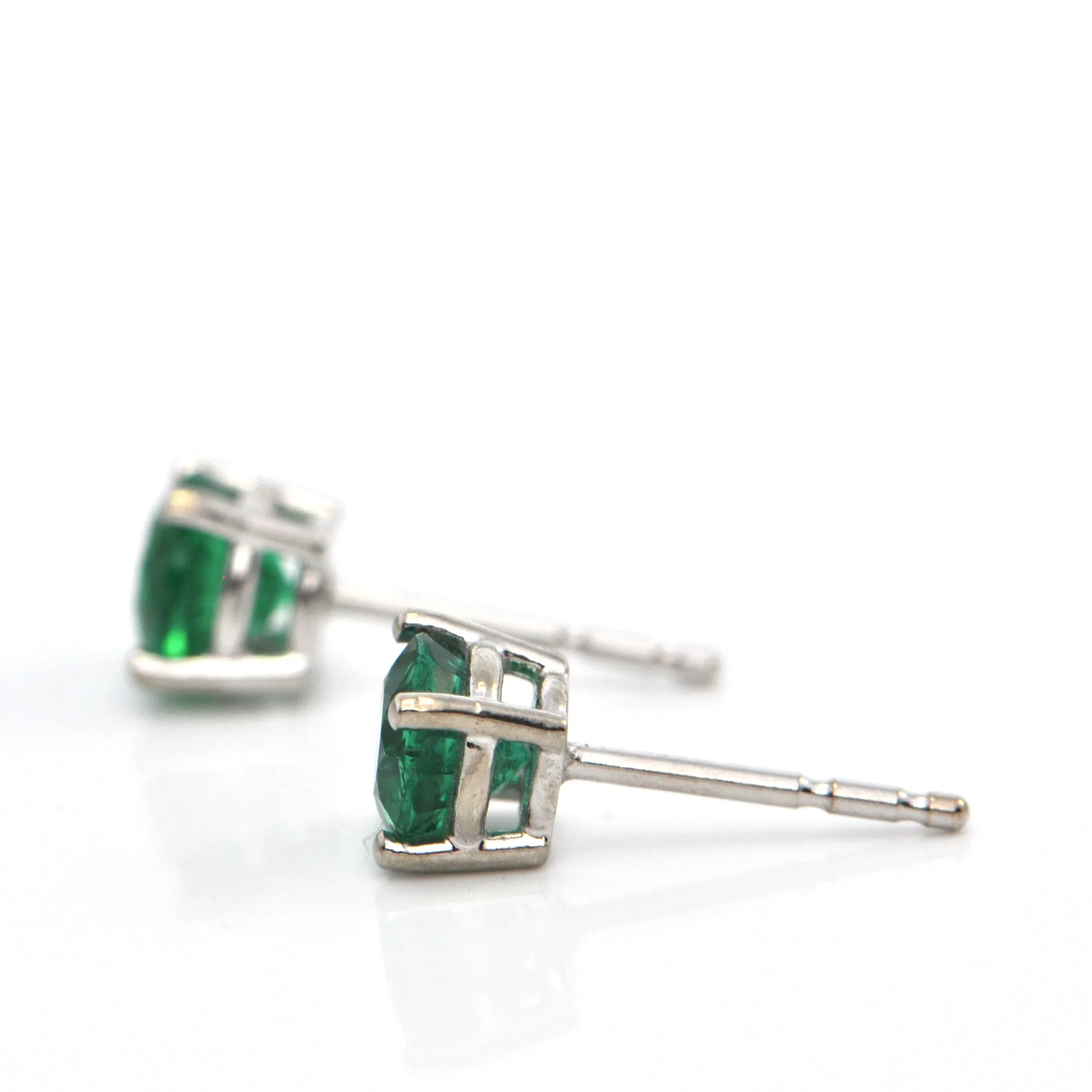 1.07 CT Round Faceted Zambian Emerald Stud Earrings