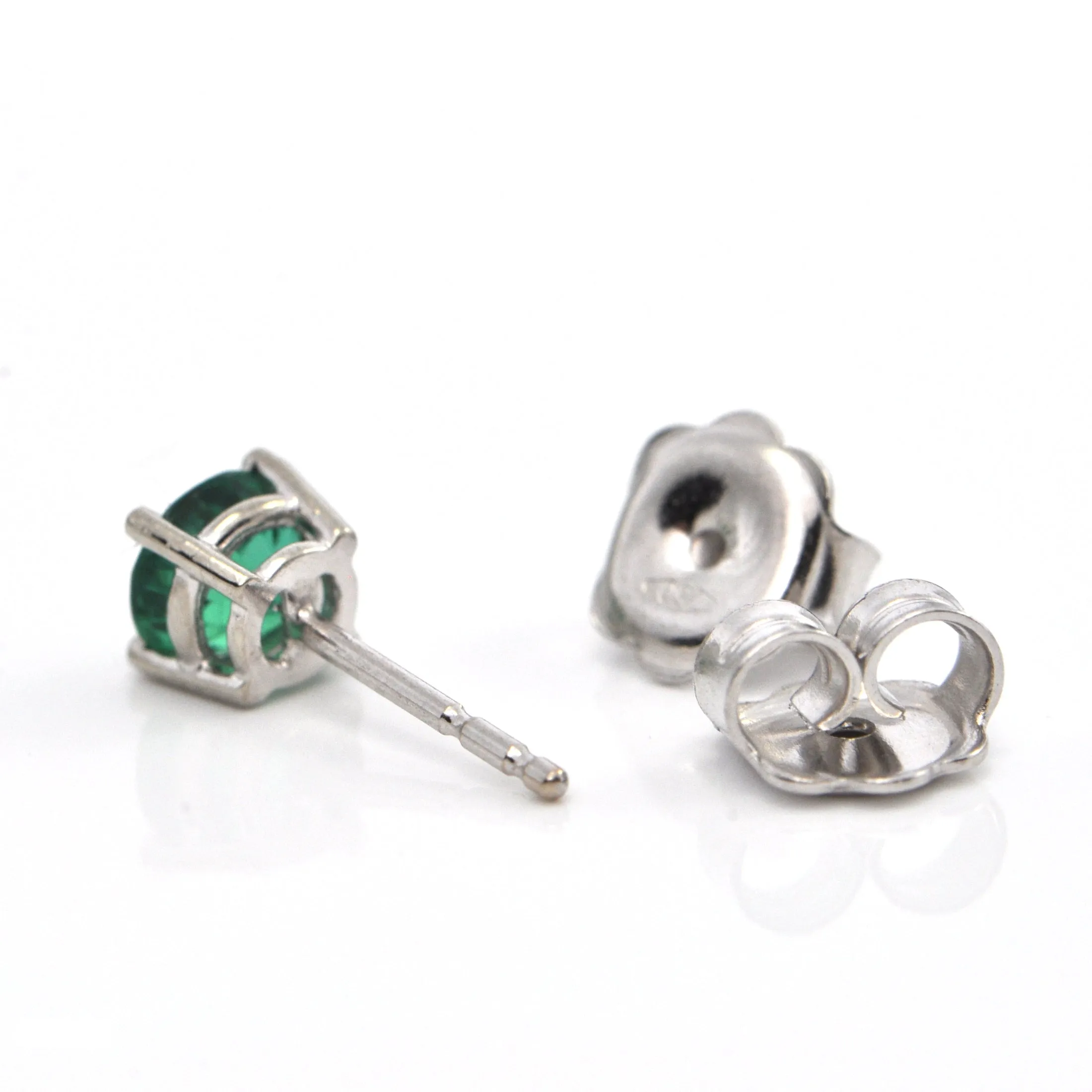 1.07 CT Round Faceted Zambian Emerald Stud Earrings