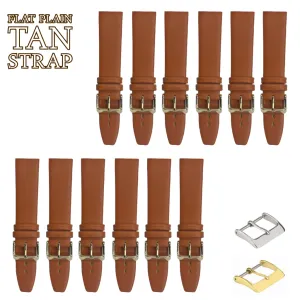 12PCS TAN BROWN Leather Flat Plain Unstitched Watch Band Sizes 18MM-24MM