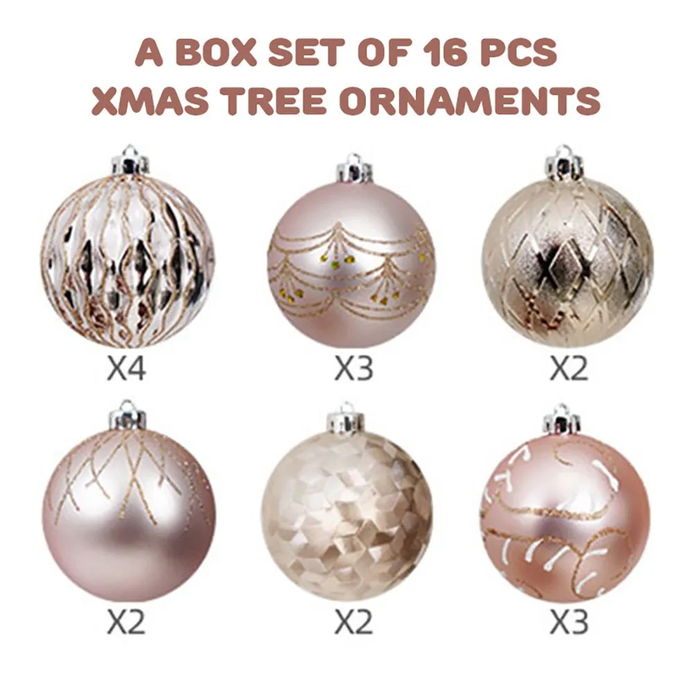 16pcs Rose Gold Theme Shimmer Christmas Ball Tree ornaments XMAS Decoration Set