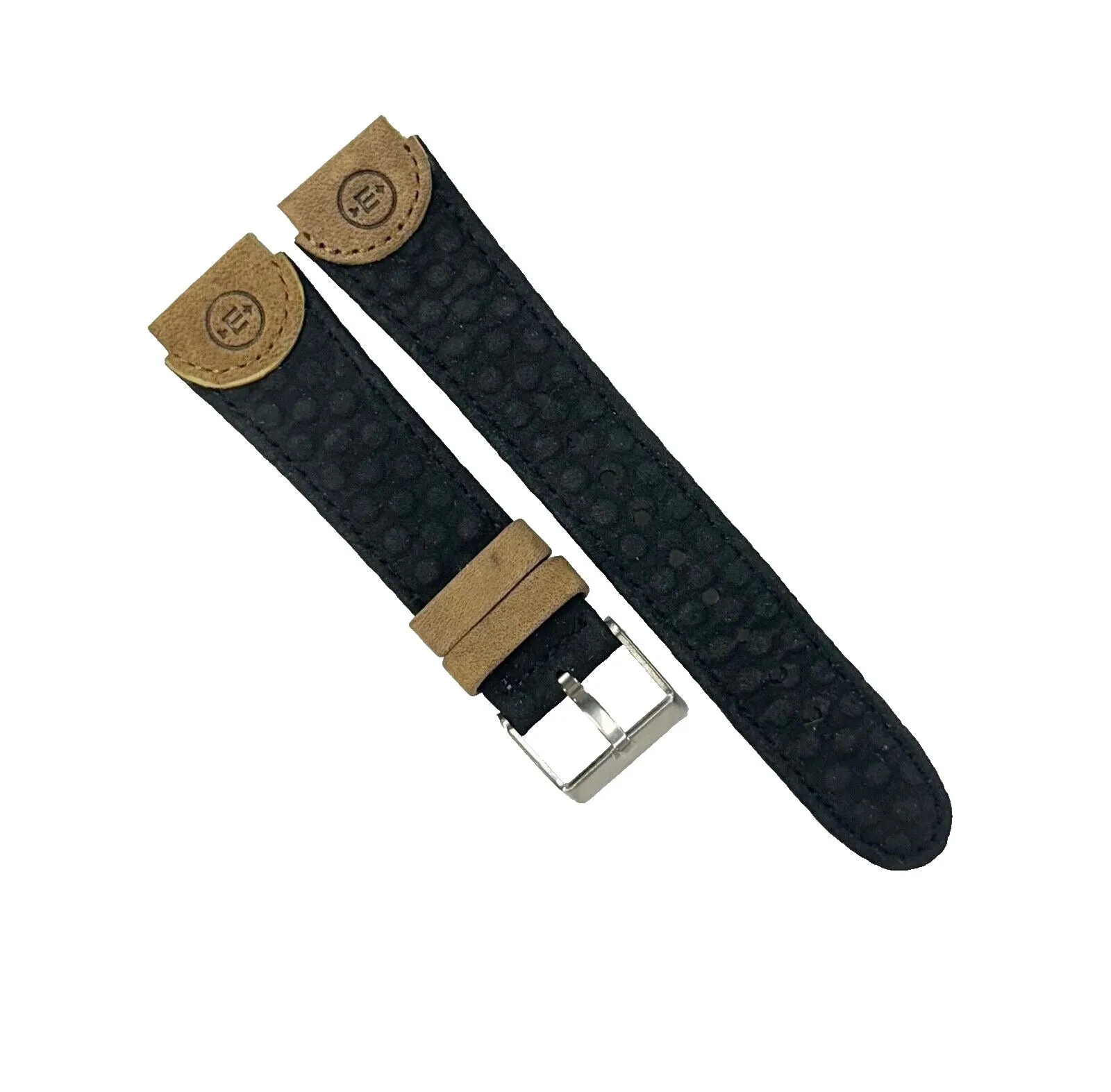 18 MM Black Genuine Leather Watch Band with stitches and bumps