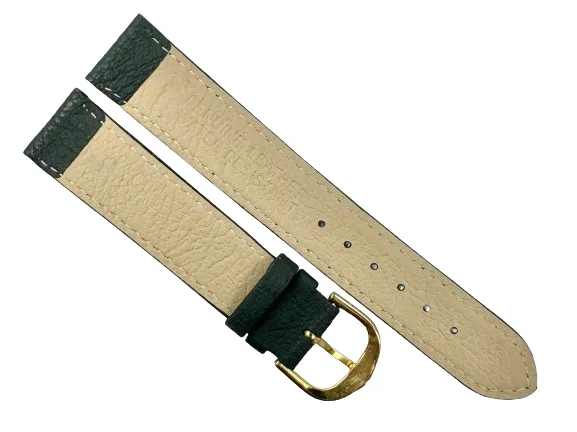 18 MM Flat D.Green Genuine Leather Plain Grain Watch Band, Stitched (A1 Quality)