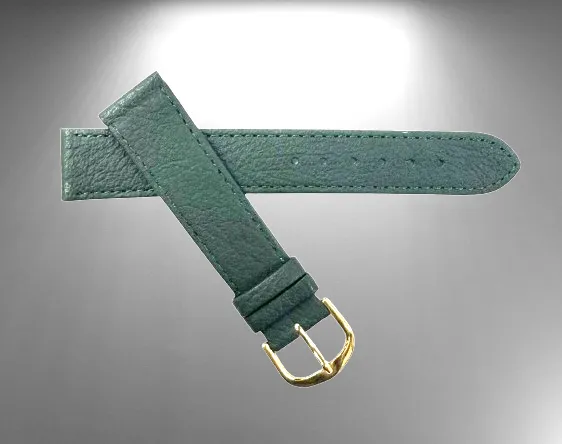 18 MM Flat D.Green Genuine Leather Plain Grain Watch Band, Stitched (A1 Quality)