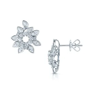 18ct White Gold Marquise & Round Diamond Open Spray Cluster Earrings