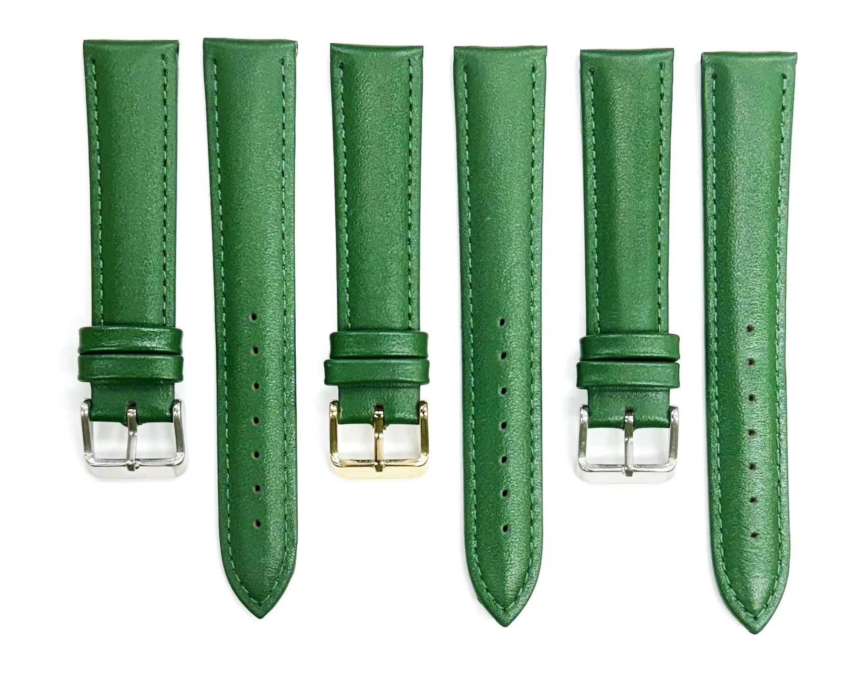 18mm Italian Genuine Leather Plain Dark Green, Padded & Stitched Watch Band