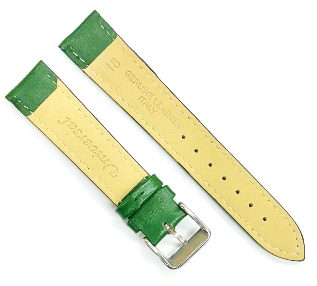 18mm Italian Genuine Leather Plain Dark Green, Padded & Stitched Watch Band