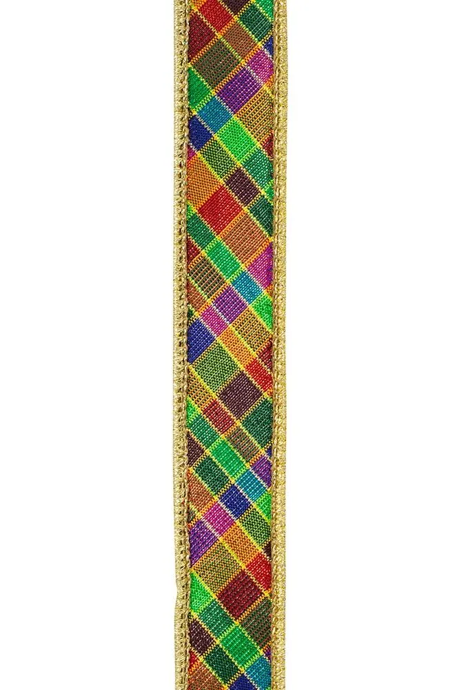 1" Plaid Metallic Jewel Tone Ribbon: Multi (5 Yards)