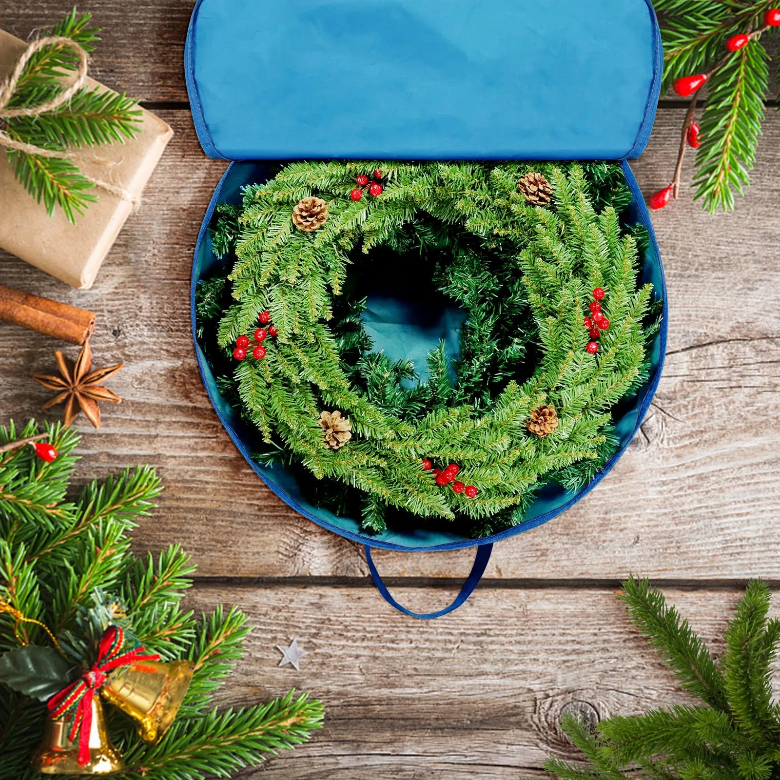 2 Pack Wreath Storage Container 24", Waterproof Oxford Christmas Wreath Storage Bag with Zipper and Handles, Portable Hangable Storage for Christmas Holiday Wedding Wreath