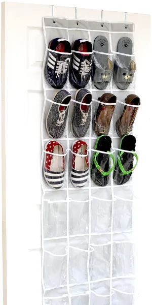 24 Pockets - SimpleHouseware Crystal Clear Over The Door Hanging Shoe Organizer, Gray (64'' x 19'')