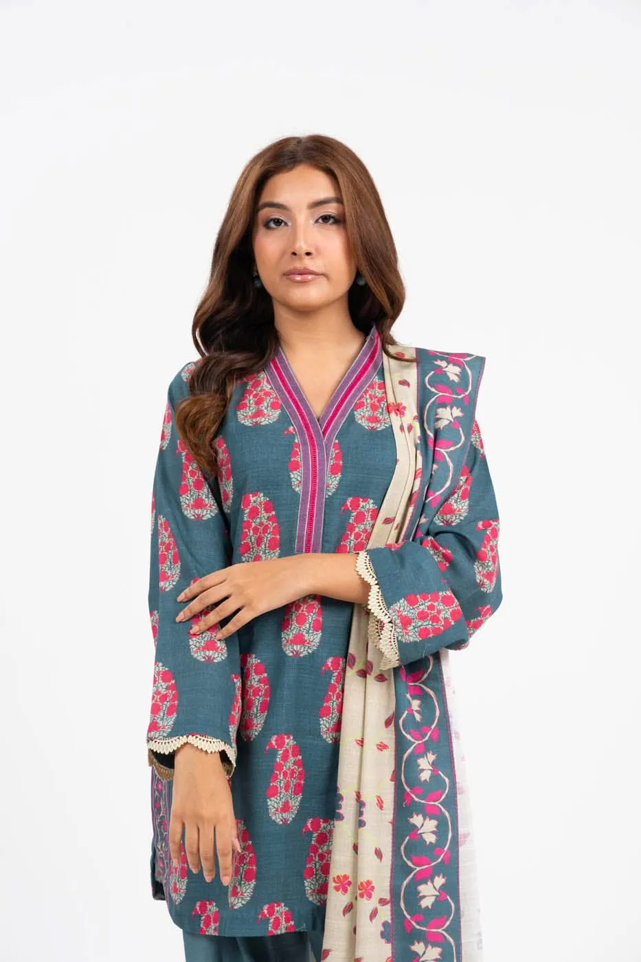 3 Piece Printed Khaddar Suit With Light Khaddar Dupatta