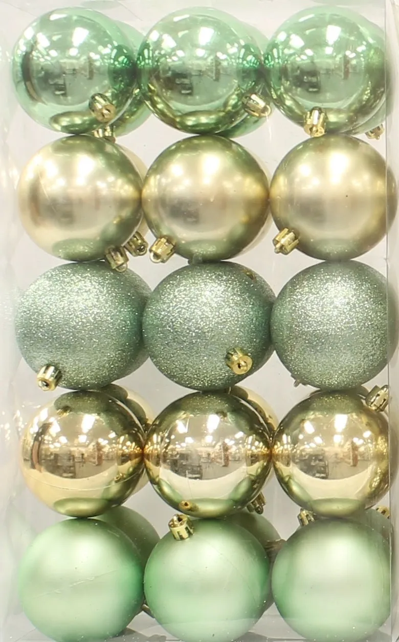 30-Pack of 70MM Christmas Ornaments (Gold/Green/White)