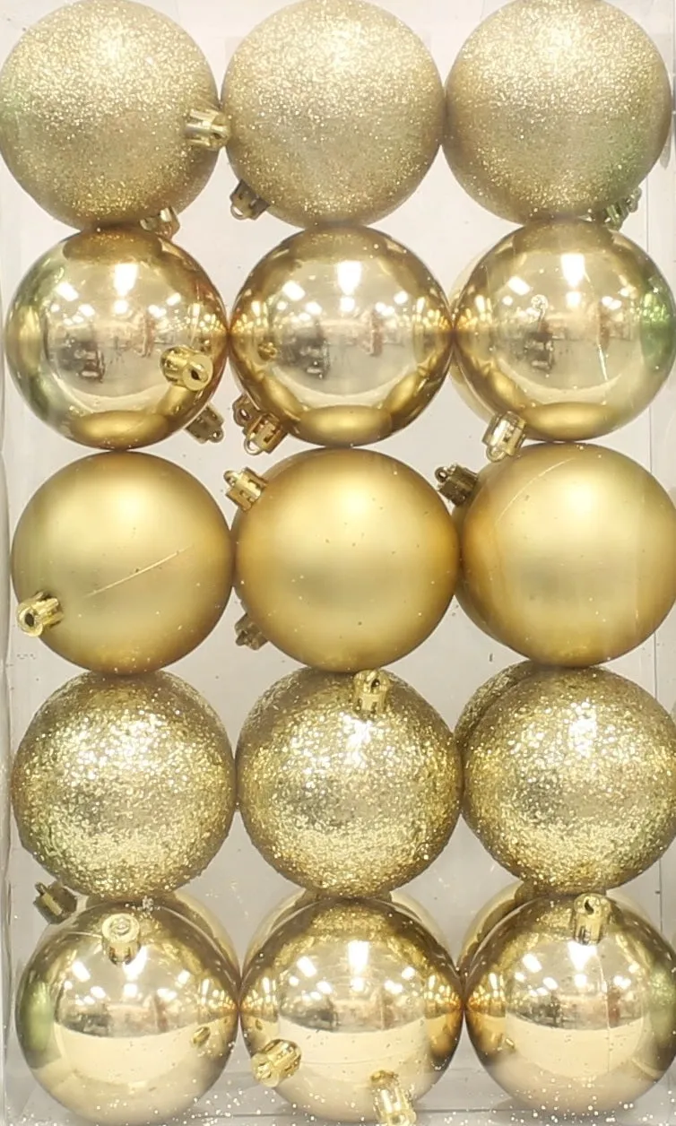 30-Pack of 70MM Christmas Ornaments (Gold/Green/White)