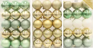 30-Pack of 70MM Christmas Ornaments (Gold/Green/White)