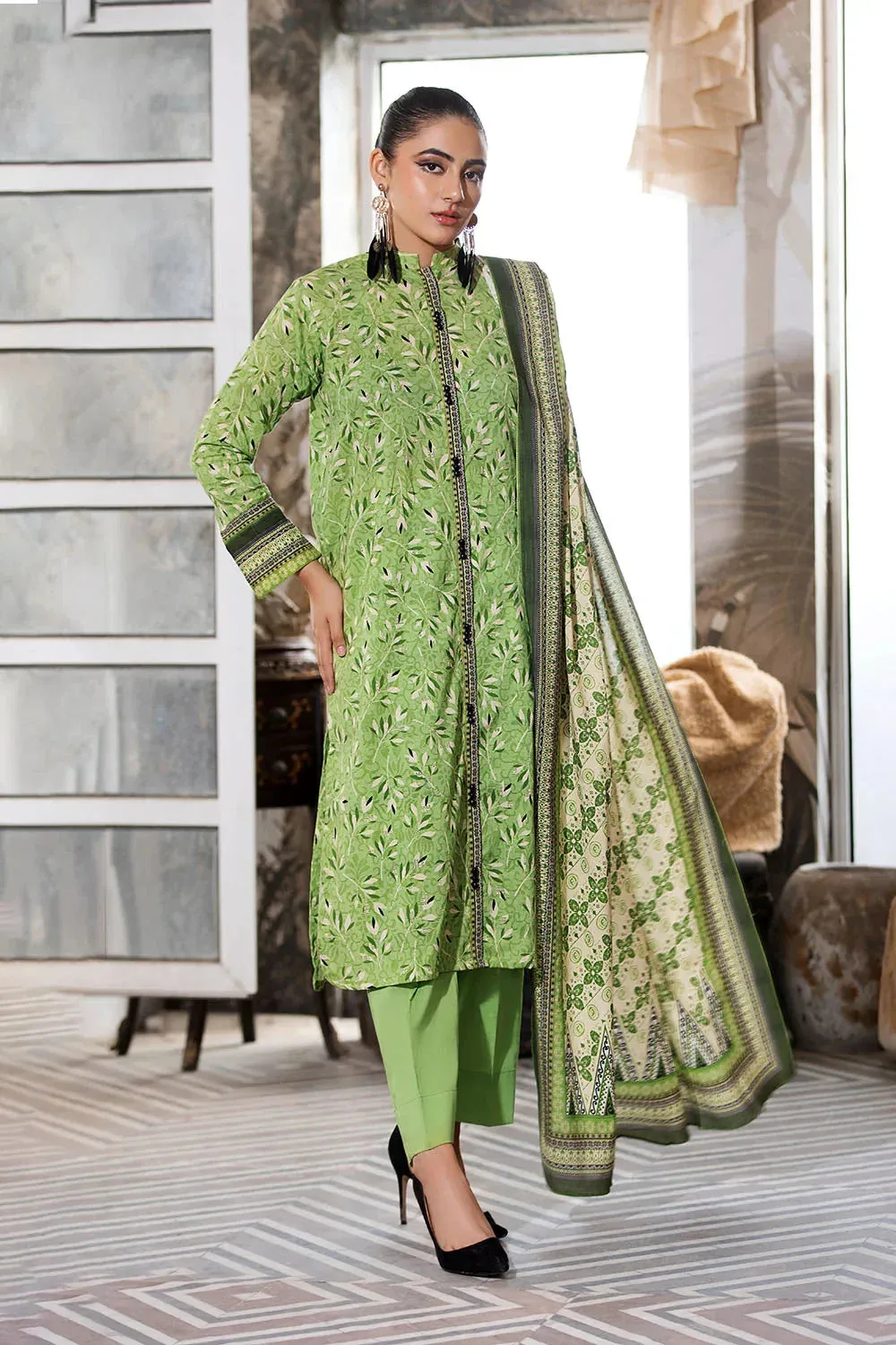 3PC Printed Unstitched Lawn Suit KLA-2589