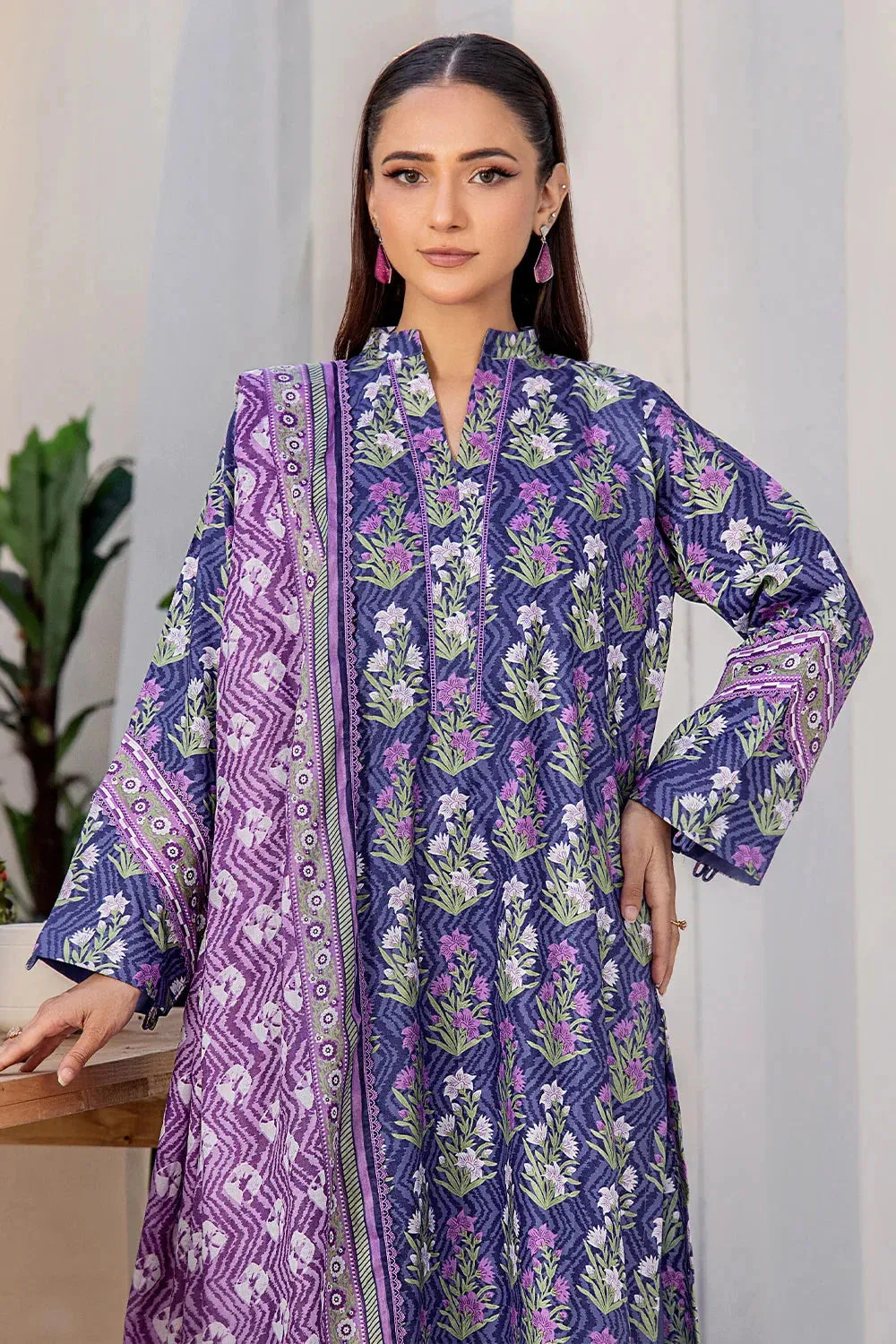 3PC Printed Unstitched Lawn Suit KLA-2708 Blue