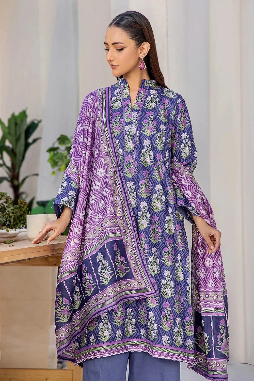 3PC Printed Unstitched Lawn Suit KLA-2708 Blue