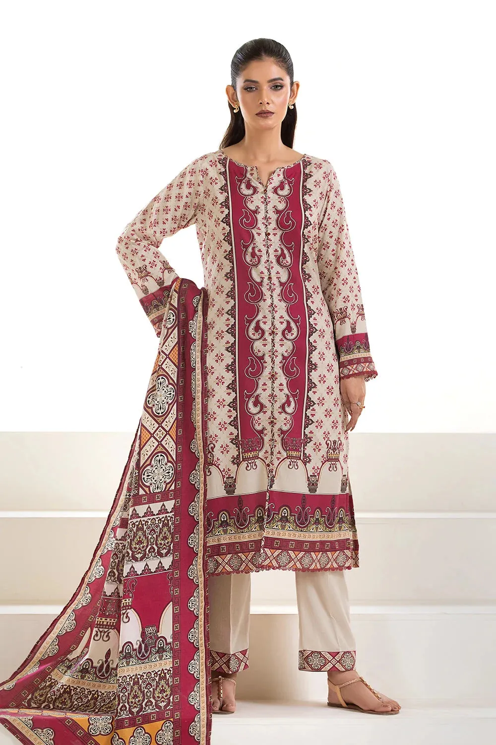 3PC Printed Unstitched Lawn Suit KLA-2747