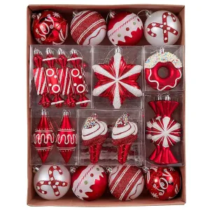 60 pcs Red & White Candy Donuts theme, Christmas Ball Tree ornaments XMAS Decoration Set