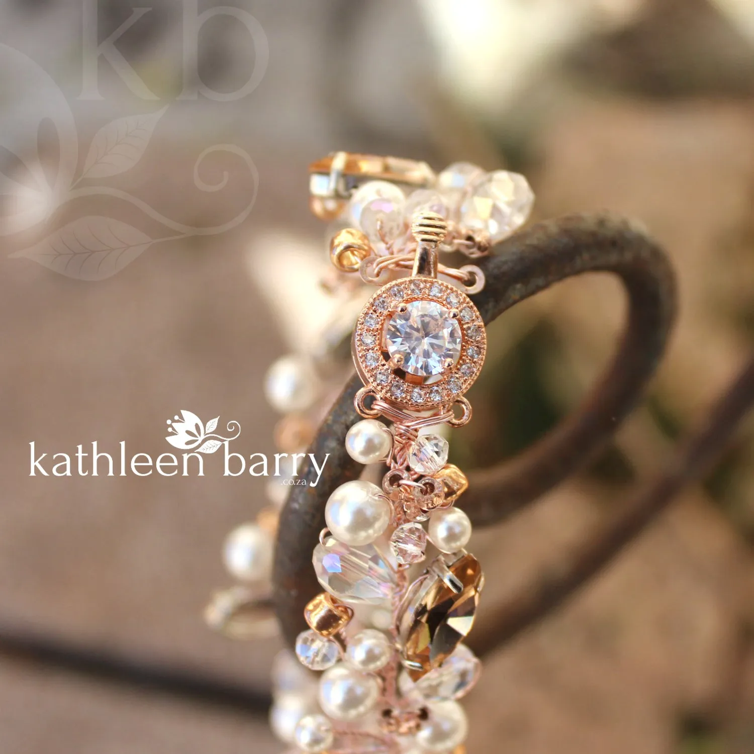 Adele bracelet - rhinestone, crystal & pearl - Rose gold, gold or silver,