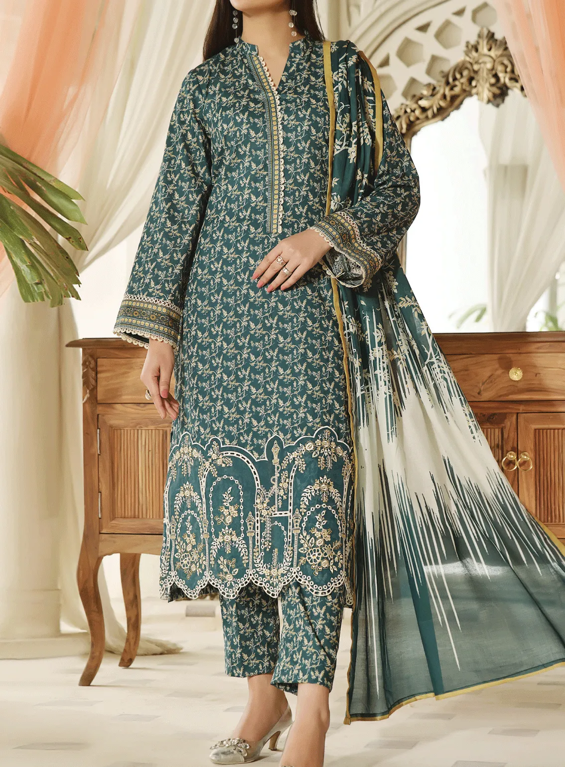 Aiza & Momina By VS Textile Embroidered Cotton Unstitched 3 Piece Suit - VS23AMM 21