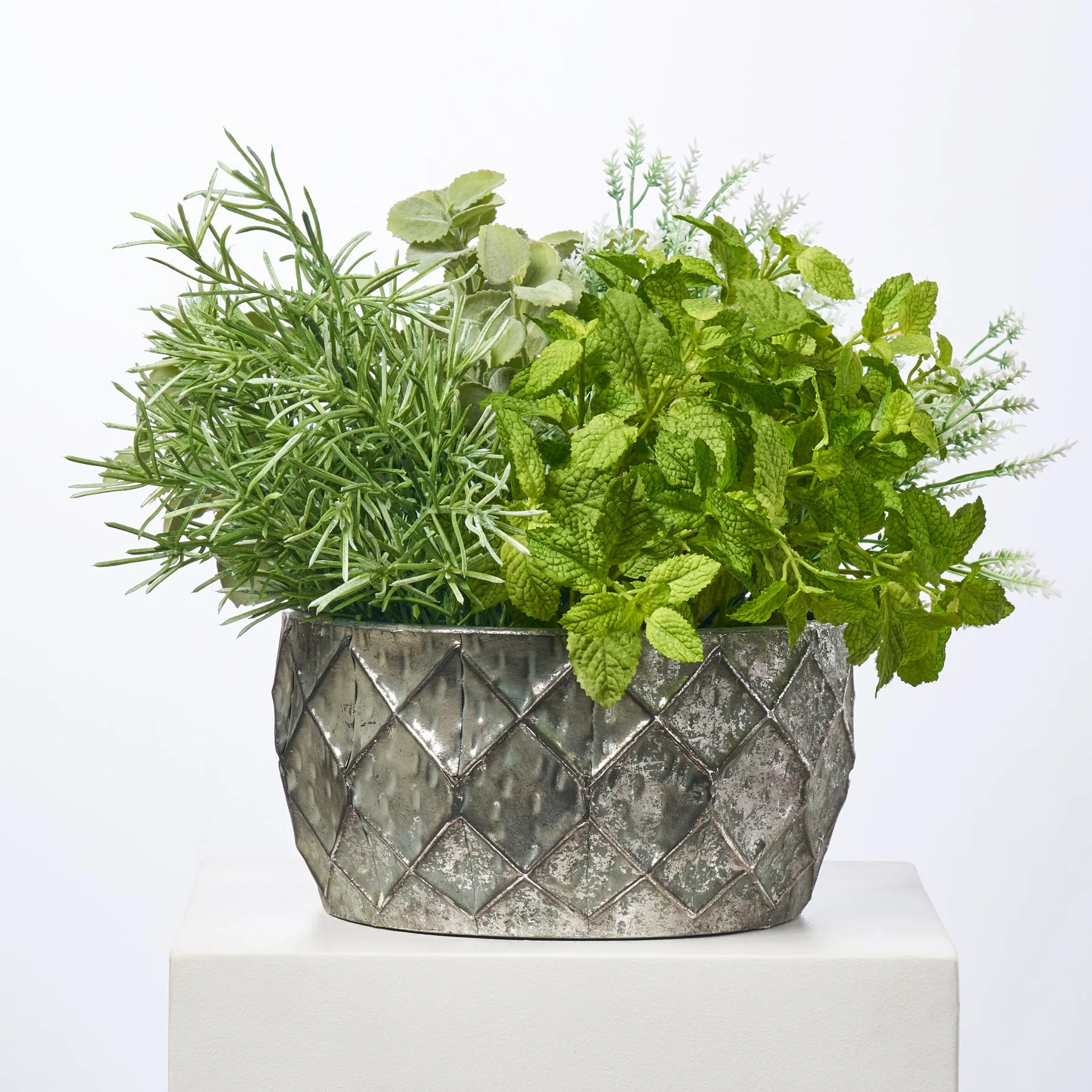 All Seasons Faux Herb Garden in Galvanized Diamond Pot