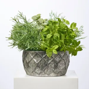 All Seasons Faux Herb Garden in Galvanized Diamond Pot