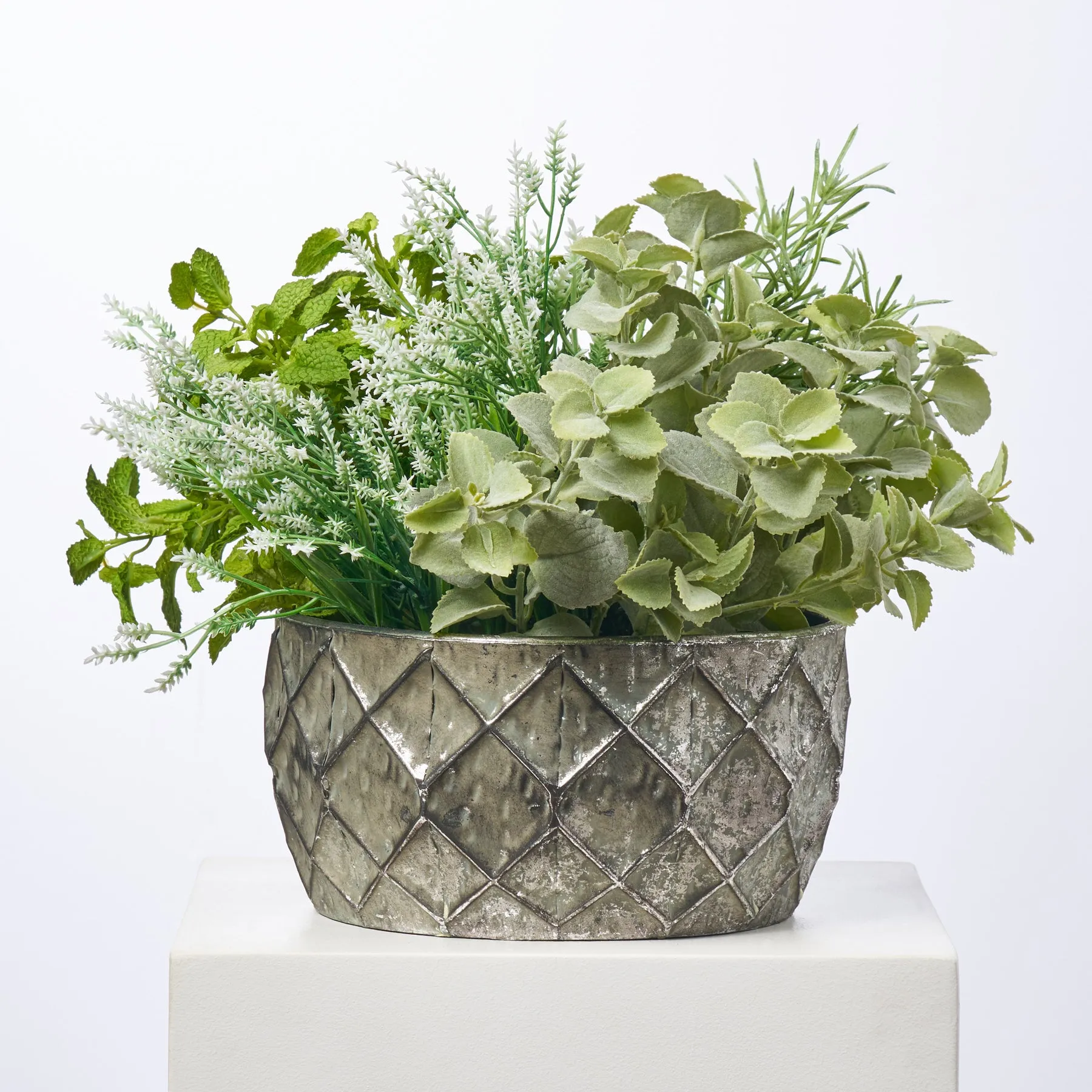 All Seasons Faux Herb Garden in Galvanized Diamond Pot