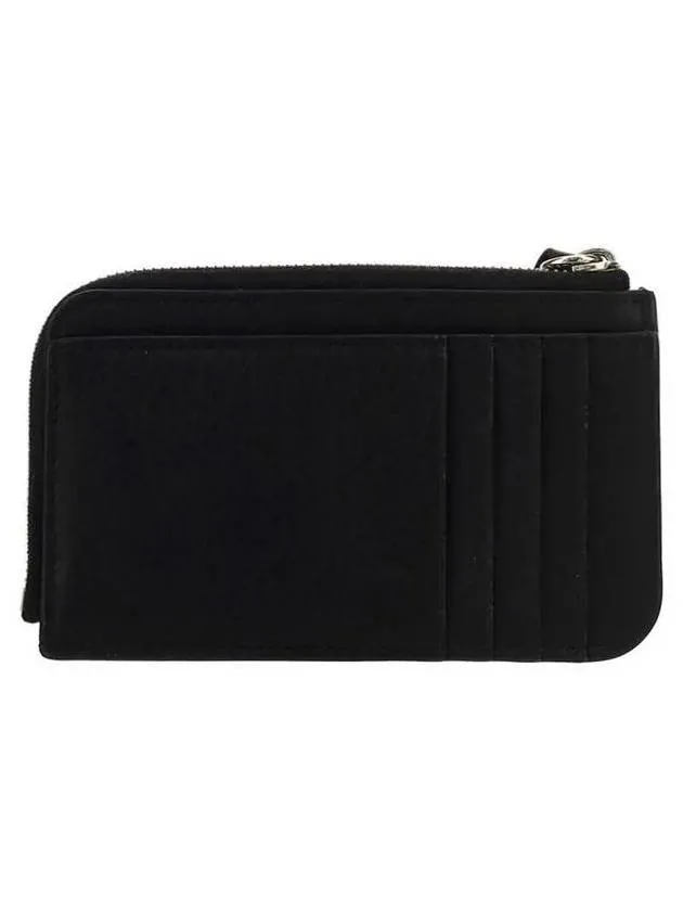 Alphabet Half Zipper Leather Card Wallet  Black