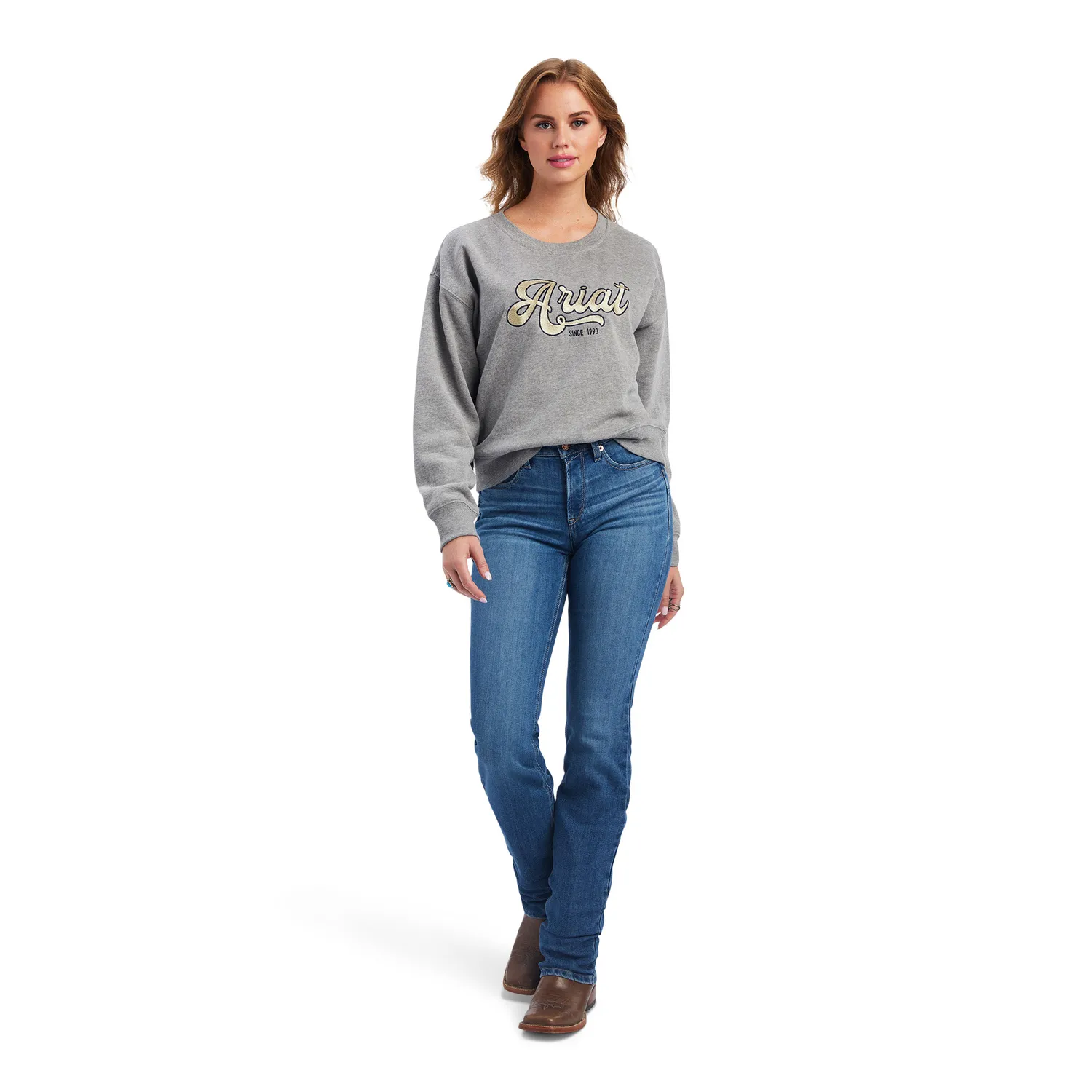 Ariat Women's REAL Cropped Sweatshirt - Heather Grey