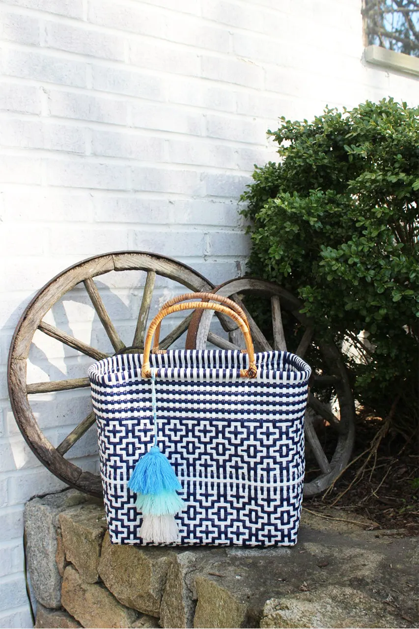 Bamboo Preppy Tile Navy / White Citron Tote