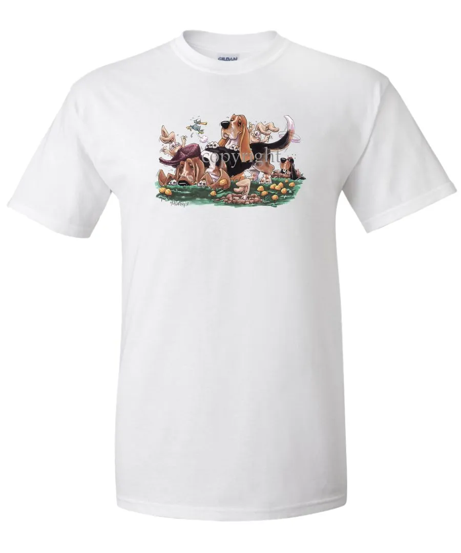 Basset Hound - Group With Rabbits - Caricature - T-Shirt