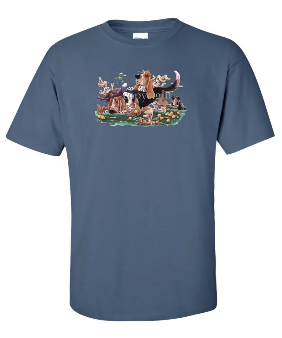 Basset Hound - Group With Rabbits - Caricature - T-Shirt