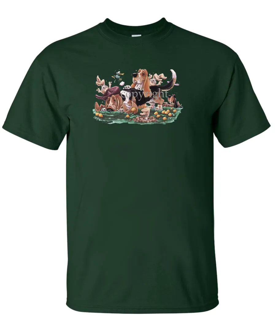 Basset Hound - Group With Rabbits - Caricature - T-Shirt