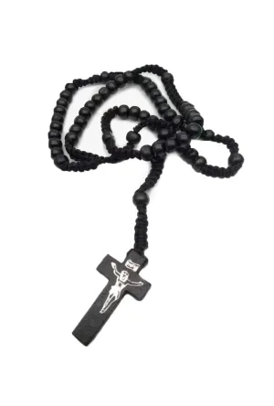 Elegant Black Beaded Crucifix Necklace