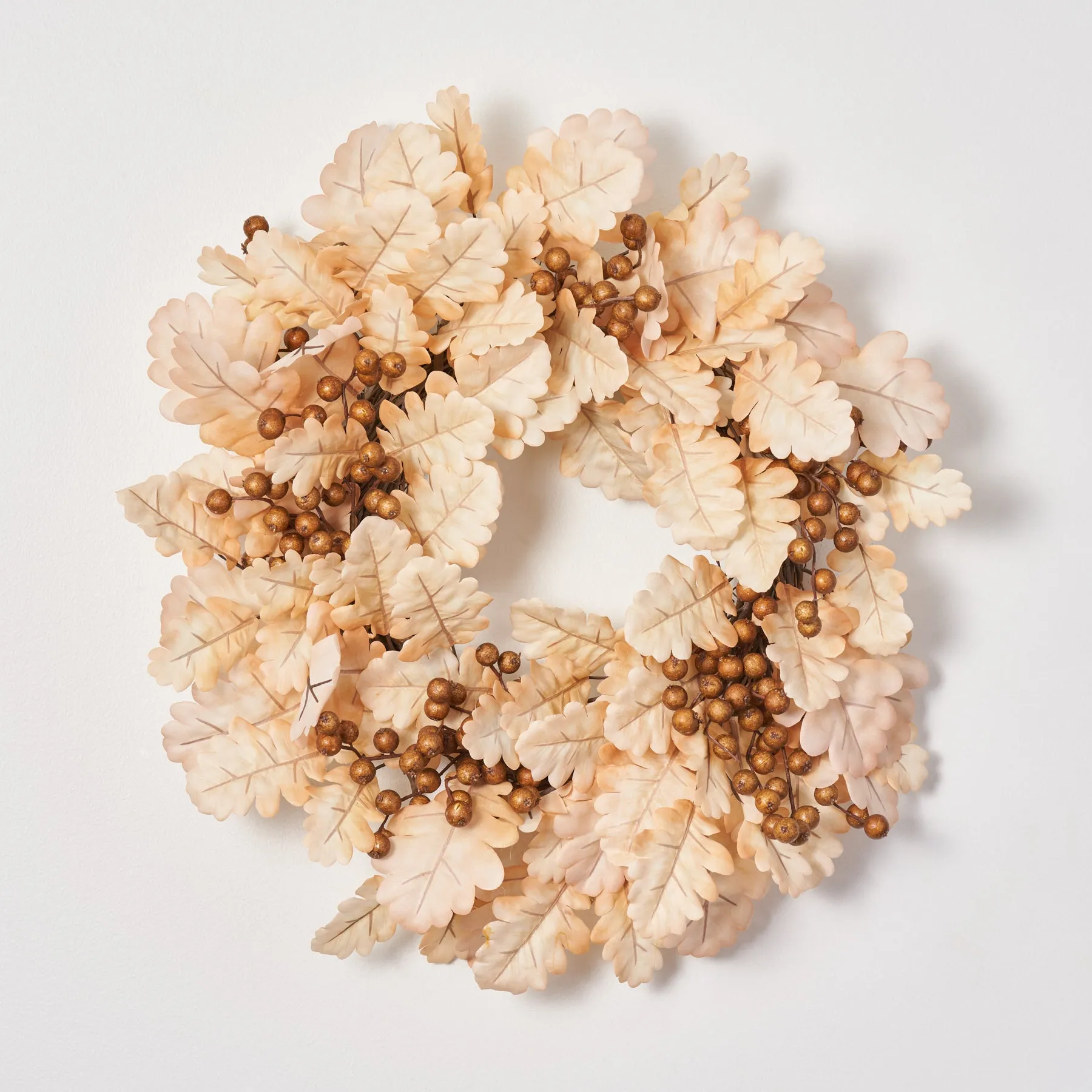 Bleached Cream Oak Leaf & Toffee Brown Berry Fall Autumn Mantel Front Door Wreath