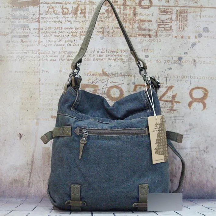 Blue Denim Mens Casual Large Square Messenger Bags Jean Postman Bag Courier Bag For Men