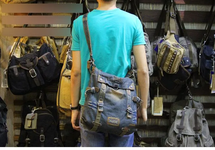 Blue Denim Mens Casual Large Square Messenger Bags Jean Postman Bag Courier Bag For Men