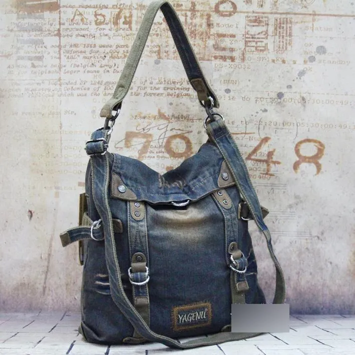 Blue Denim Mens Casual Large Square Messenger Bags Jean Postman Bag Courier Bag For Men