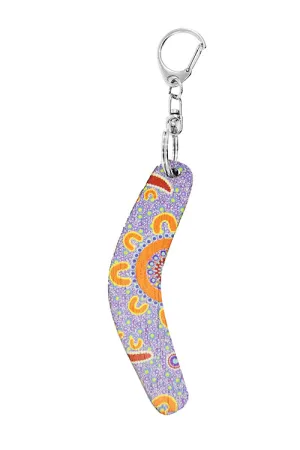 Boomerang Shape Wooden Keyring (Australian Made) - Family Camping By Kathleen Buzzacott