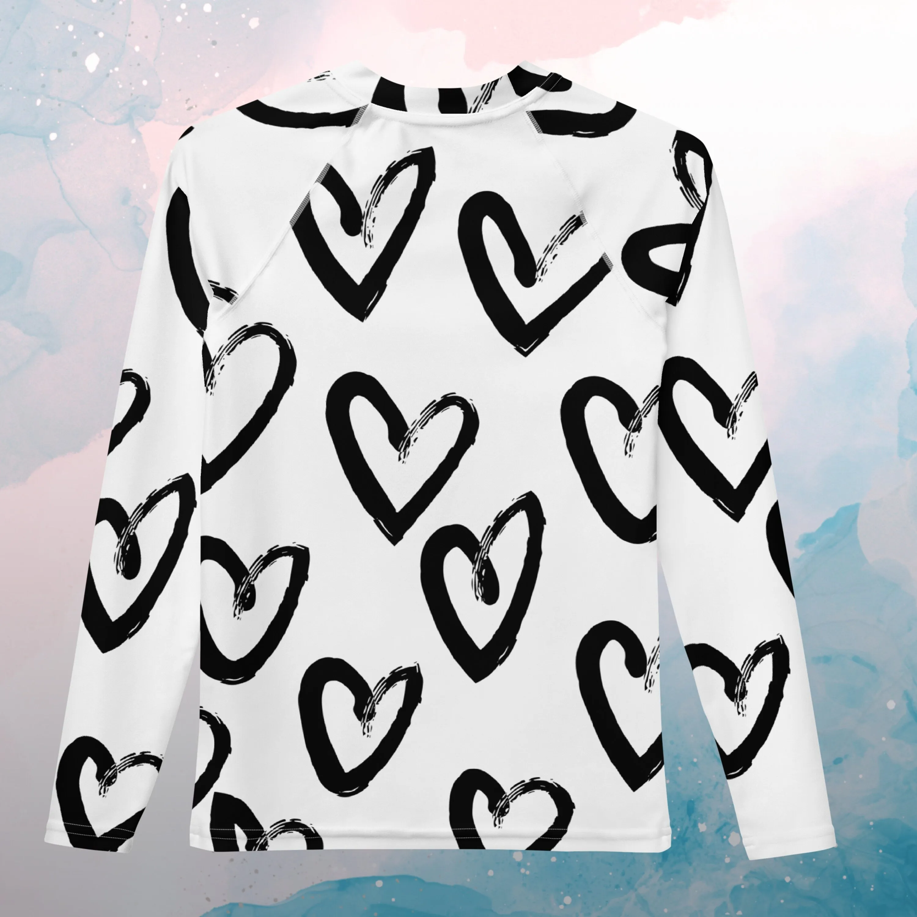 Brush Stroke Hearts Printed Youth Rash Guard