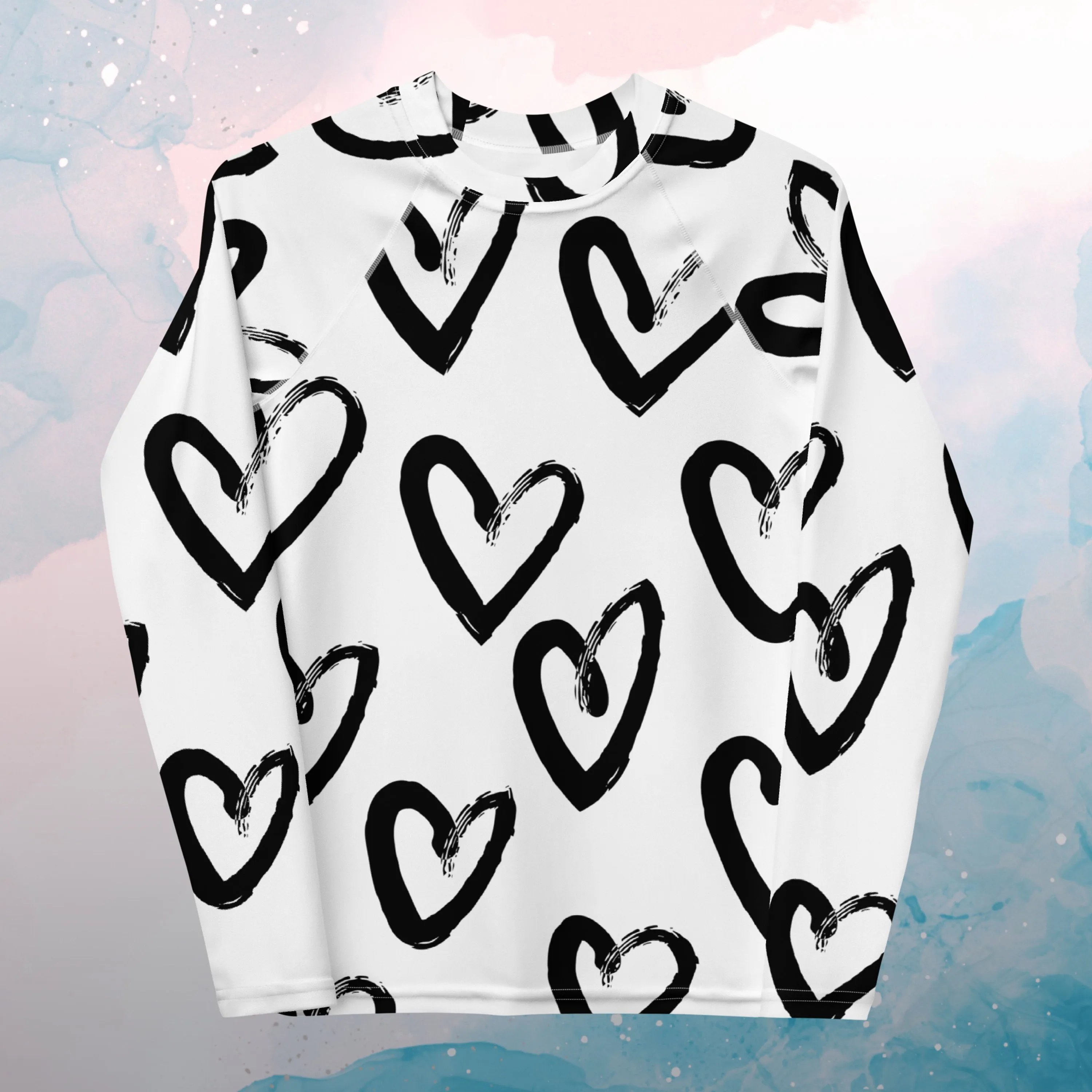 Brush Stroke Hearts Printed Youth Rash Guard