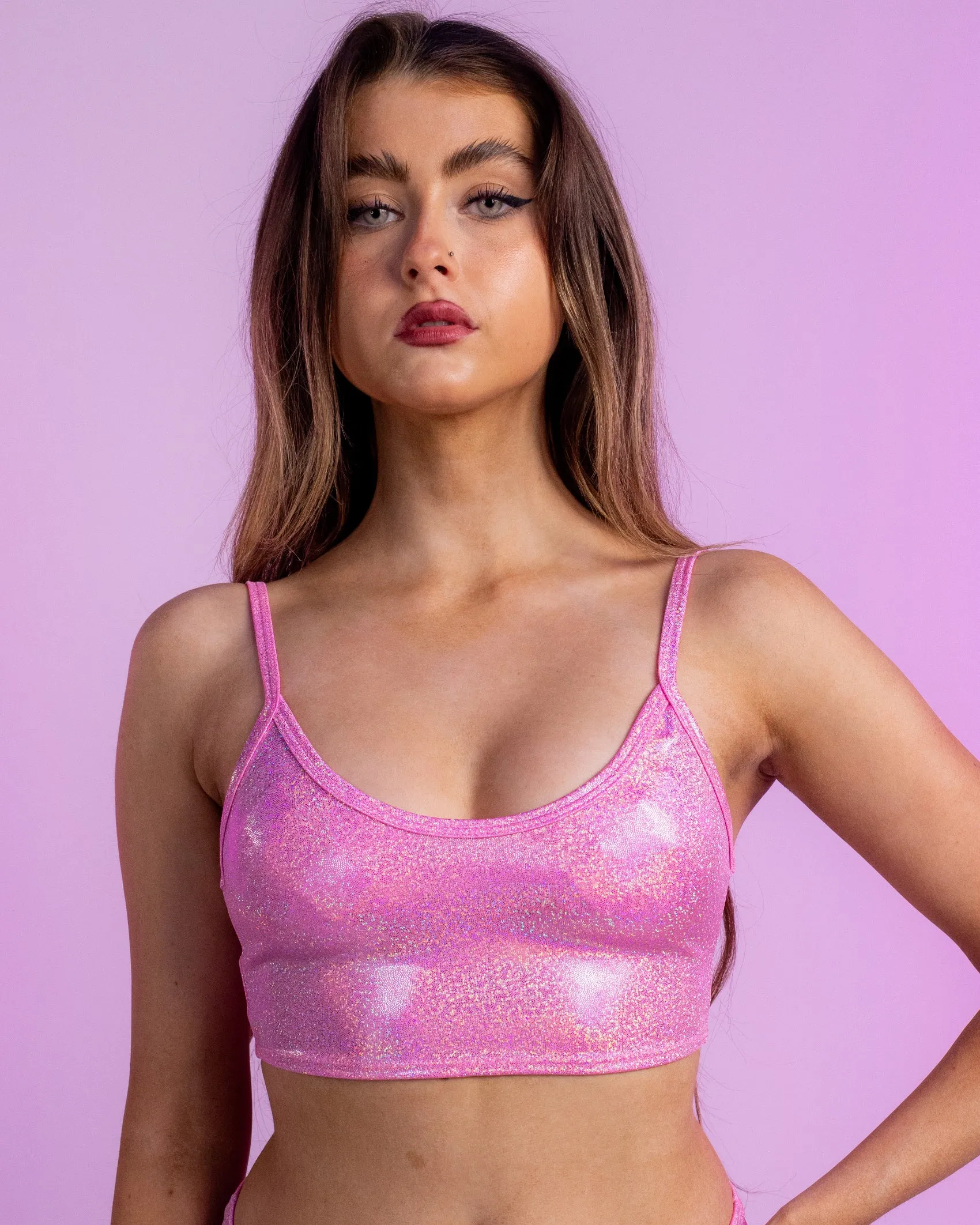 Bubblegum Pink Metallic Spaghetti Tank