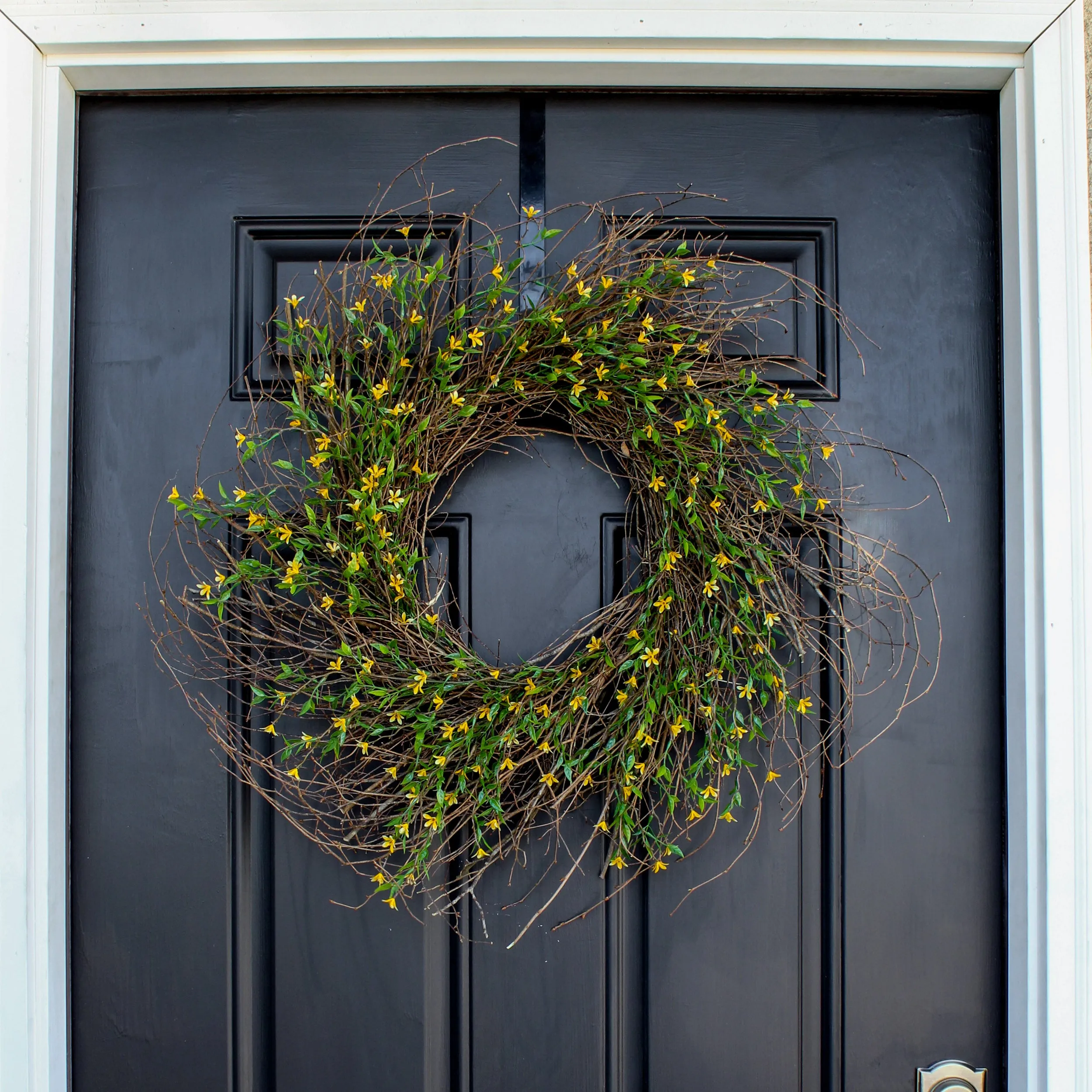 Budding Leaf Branches With Mini Yellow Starflowers On Wispy Twig Base Everyday Spring Wreath