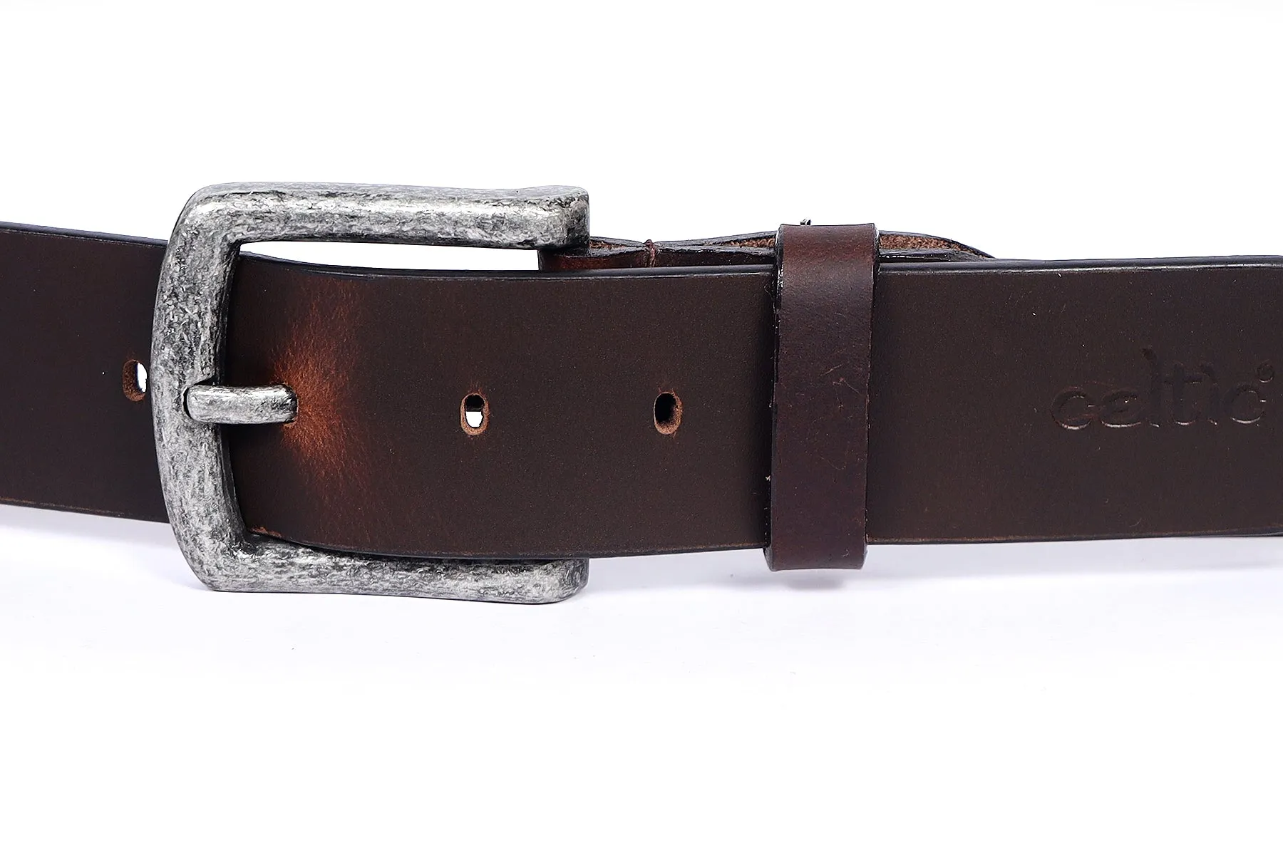 Celtic Brown Leather Belt With Silver Buckle. Art: LB-749