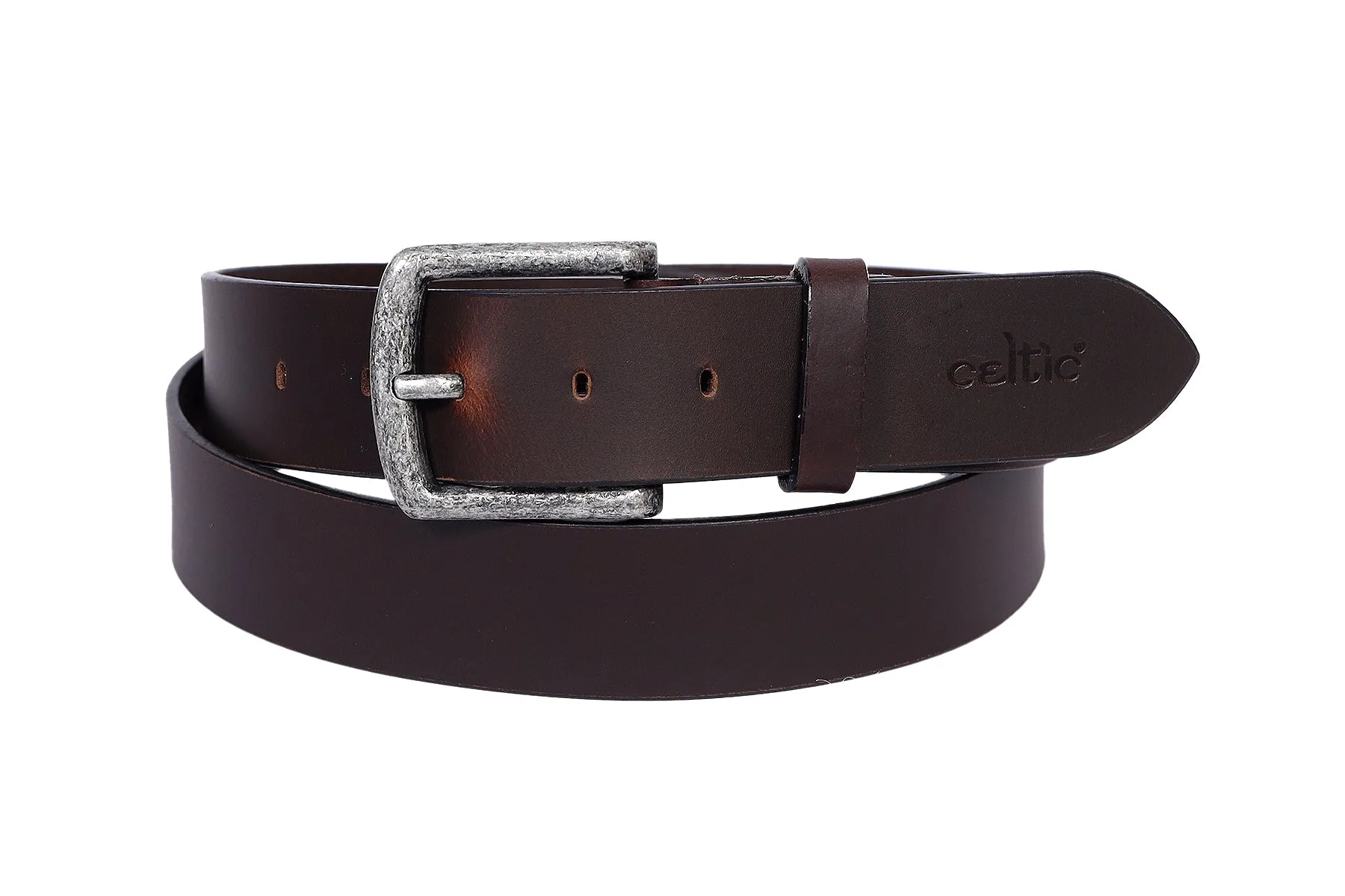 Celtic Brown Leather Belt With Silver Buckle. Art: LB-749