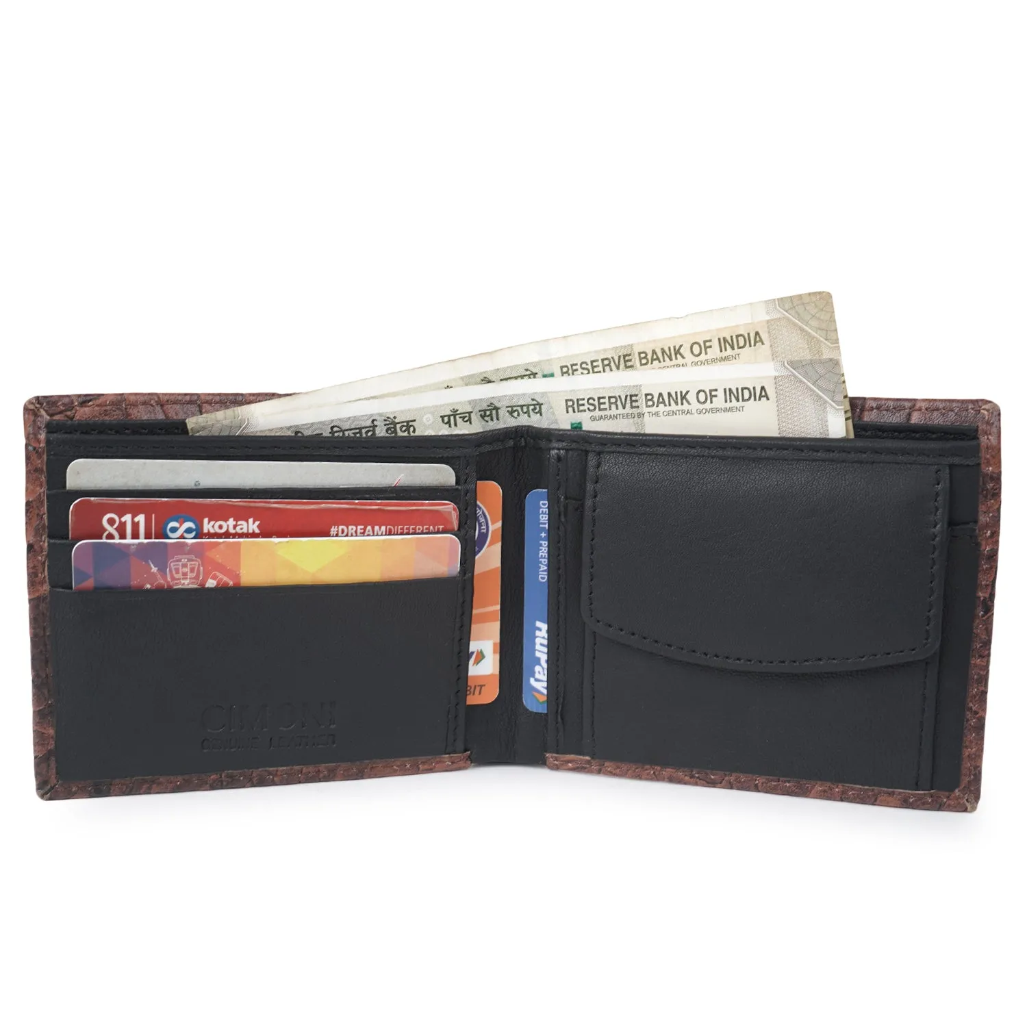 CIMONI Genuine Leather Crocodile Print Ultra Strong Stitching I 5 Credit Card Slots |1 Coin Pocket Wallet for Men