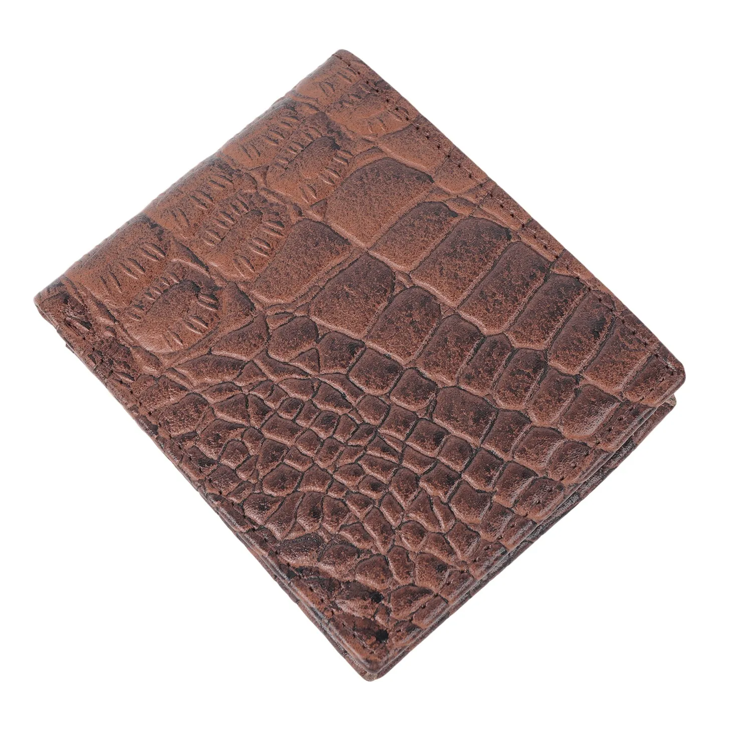 CIMONI Genuine Leather Crocodile Print Ultra Strong Stitching I 5 Credit Card Slots |1 Coin Pocket Wallet for Men